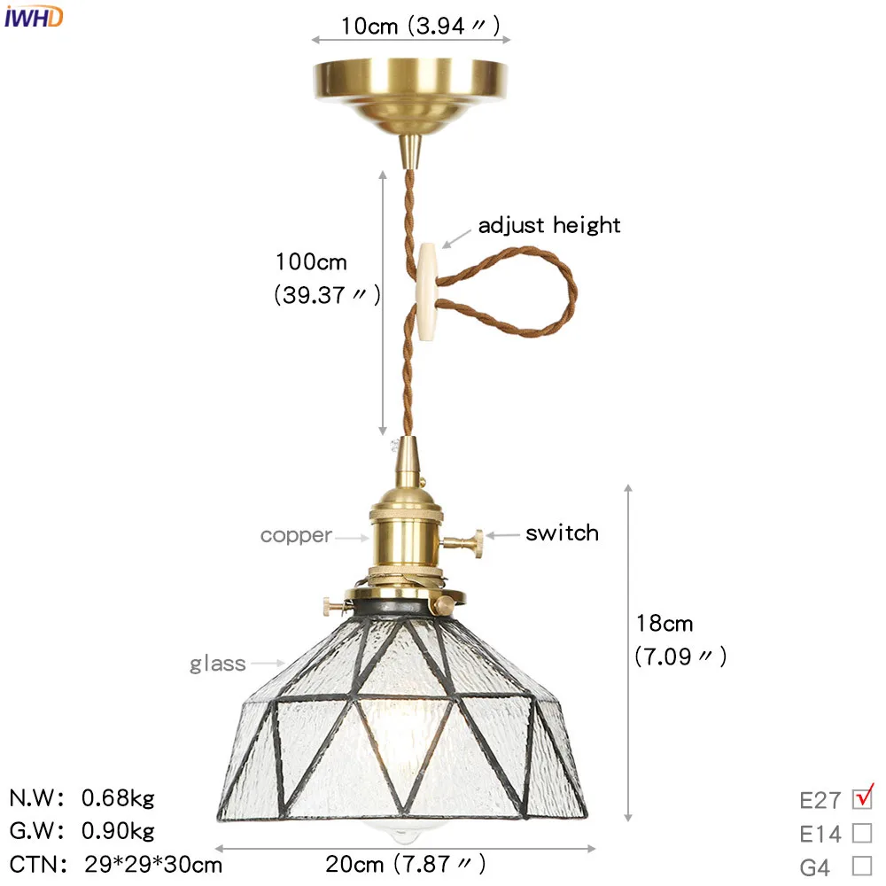 IWHD American Country LED Pendant Lamp Dinning Living Room Light Nordic Style Star Copper Glass Pendant Lights Fixtures Hanglamp