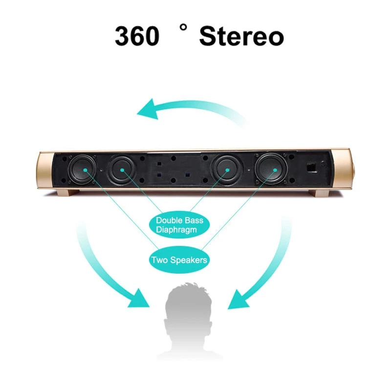 VTIN Wireless Bluetooth Speaker 4.2 SoundBar Remote Control TF Card TV Cellphone Tablet Surround Sound System TV Speaker Golden  (3)