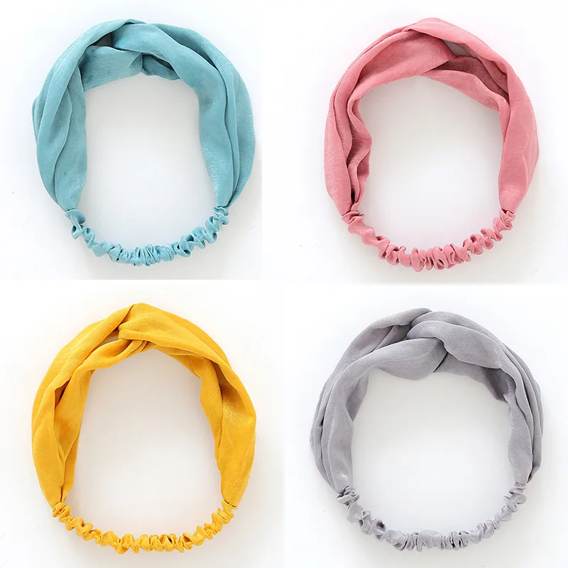 

2019 Fashion Women Hair accessories knotted Turban Cross Elastic Hair bands For Girls wide Headband Solid color Bandanas