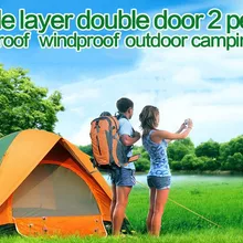 Двойные многослойные двери 2 человека Стекловолоконный стержень непромокаемый ветрозащитный Пешие прогулки альпинизмом Открытый Кемпинг Палатка 200*150*110 см 1,85 кг