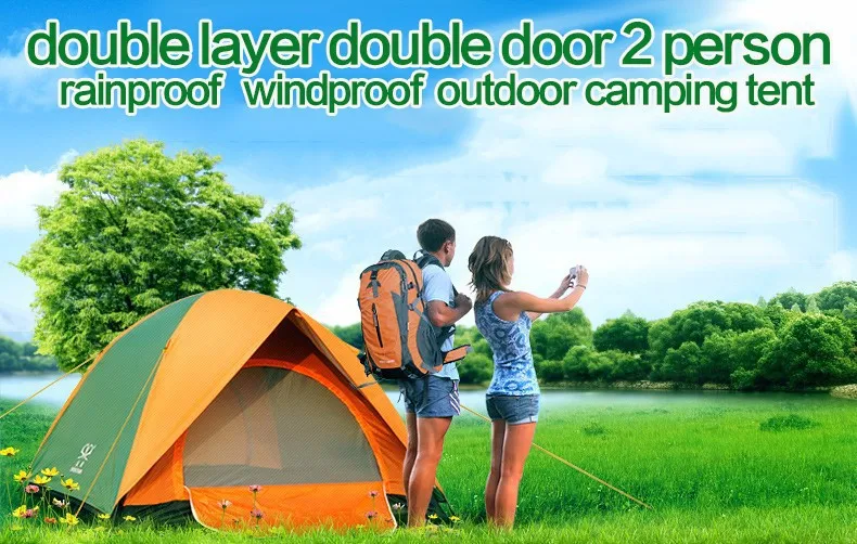 

Double layer doors 2 Person Glass Fiber Rod Rainproof Windproof Hiking Backpacking Outdoor Camping Tent 200*150*110CM 1.85KG
