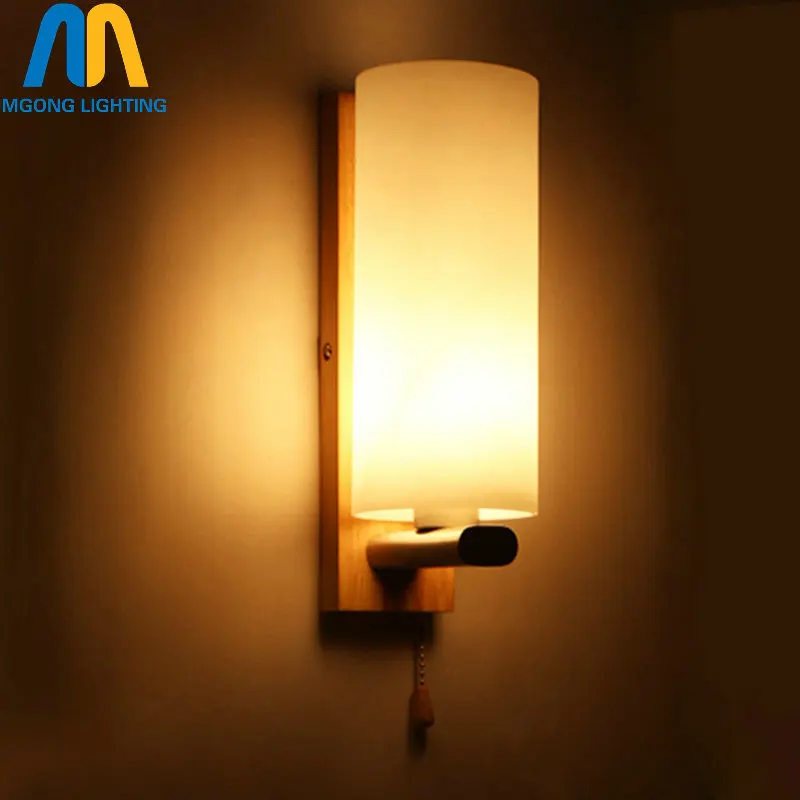 Wood Led Loft Vintage Wall Lamp Lights With Switch For Bedside Home