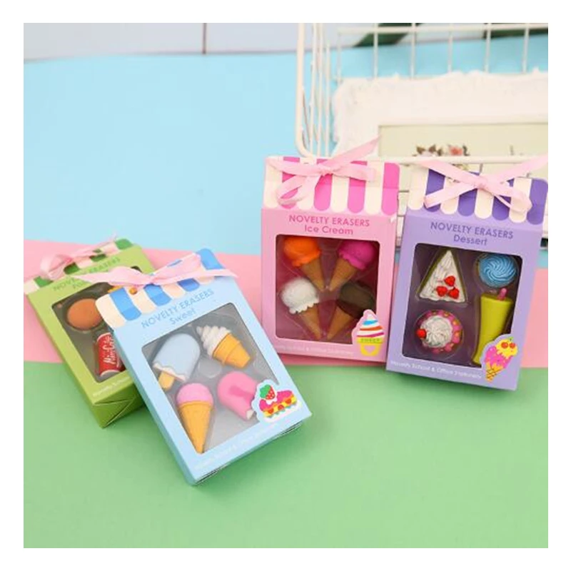 

Novelty Erasers Dessert and Ice Cream School Eraser Sets School Stationery Erasers 4 Pieces per Lot