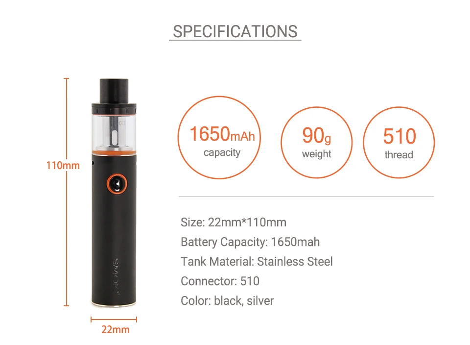 Original cigarette electronique SMOK VAPE PEN 22 Kit with 1650mah Battery 0 3ohm dual core E-cigarette trousse