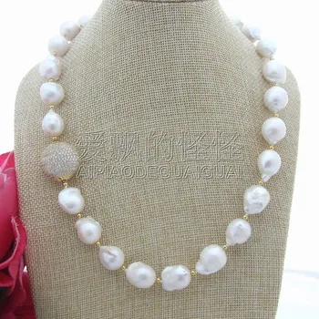 

N052501 21" Natural White Rebron Keshi Baroque Pearl Necklace CZ Connector