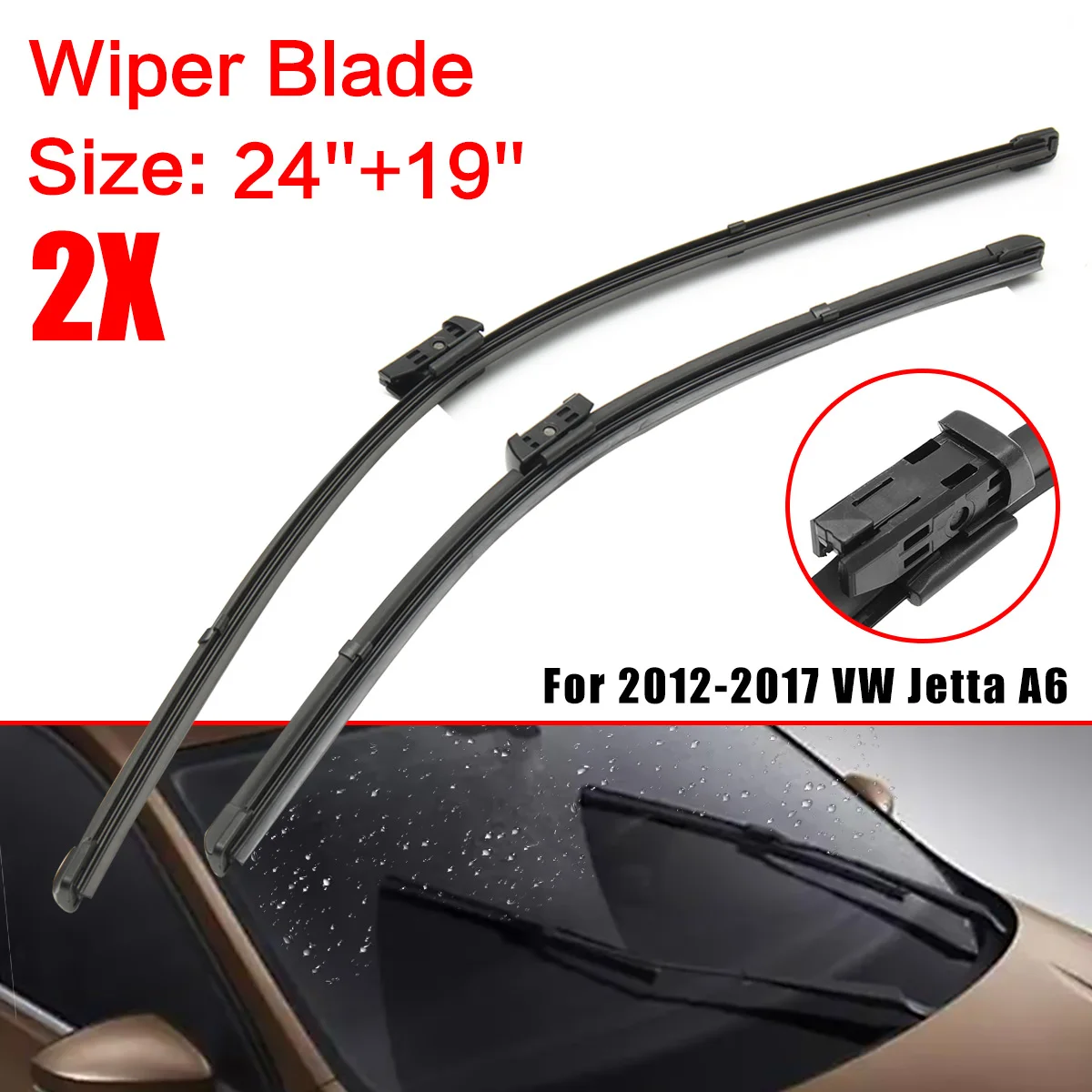 

Universal 1Pair 24+19 Inch Rubber Windshield Flat Wiper Blades Front Window For VW Jetta A6 2012-2017 for PASSAT 2012-2014