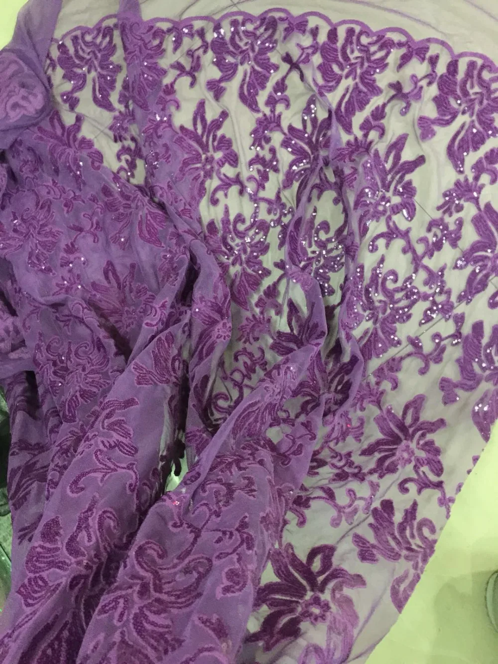 

stock 5 yards jcc002# purple sequin sparkle mesh embroidery fabric for wedding evening dress