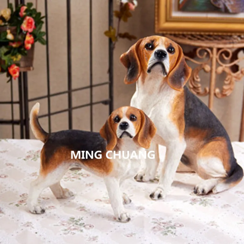 

Cute simulation Puppy Statue Beagle Hound Group Group of the hound Resin Home Decor Artware Birthday Gift Boxed D59