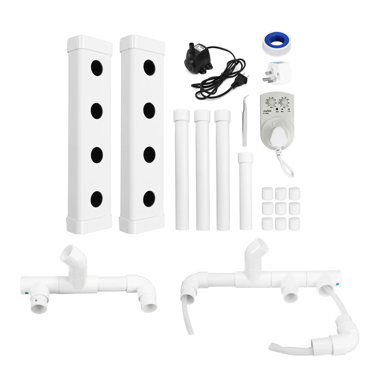 White 2 Layers Hydroponic Grow Kit Plastic 8 Sites Ebb & Flow Deep Water Culture Nursery Pot Garden System Hydroponic Rack