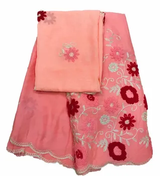 

Prety flower embroidery African cotton lace fabric matching with 2y Swiss voile lace fabric for dress set WCV2(5+2y)