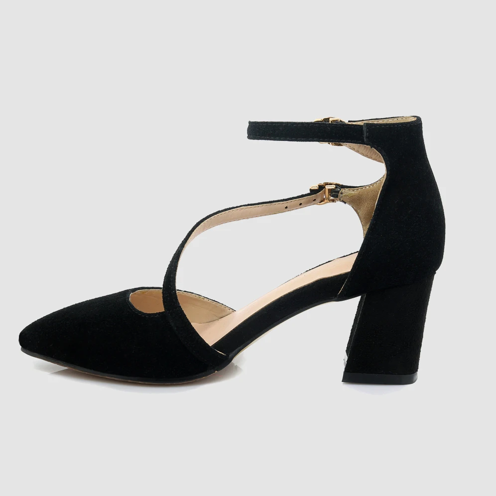 

Women High Heel Sandals Fashion Genuine Leather Woman Sandals Ankle Strap Pointy Toe Female Summer Shoes