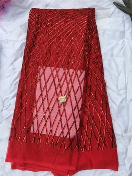 

New design sequins lace good Quality french Lace,with sequins red color Lace Fabric for party dress
