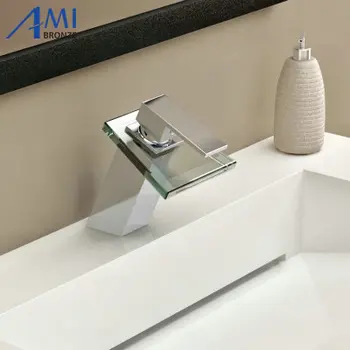 

Bathroom sink basin mixer tap chromed brass glass waterfall Faucet BF-25