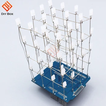 

4x4x4 Red Green Blue Yellow 3D LED Light DIY Kits Smart Electronics Kits for Arduino uno Shield LED DIY