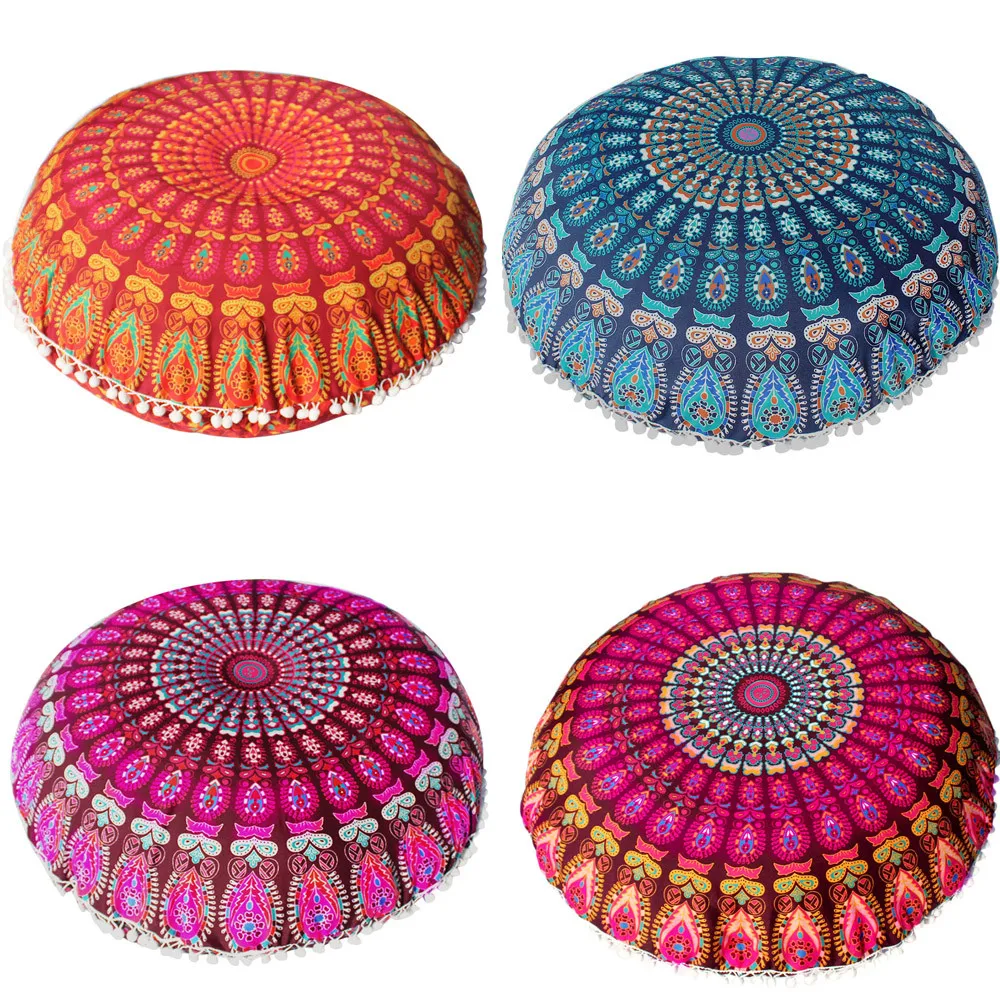 

20#Large 80*80cm Mandala Floor Pillows Bohemian Meditation Cushion Cover Round Pouf Retro Boho Tapestry Cover Cases