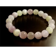 Натуральный кунцит полированный тянущийся женский браслет с круглыми бусинами 9 мм подлинный Spodumene