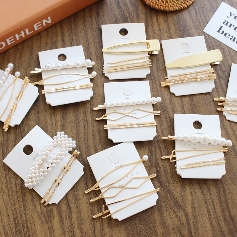 

1SET Metal Minimalist Hair Accessories Geometric Irregular Gold Color Hair Clip Imitiation Pearl Hairpin Barrettes Hairgrip