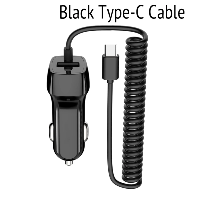 5 В/2,1 А двойной порт USB Автомобильное зарядное устройство телефон автомобильное зарядное устройство с Micro type C USB кабель для samsung S9 S8 Plus/huawei - Тип штекера: Black Type C