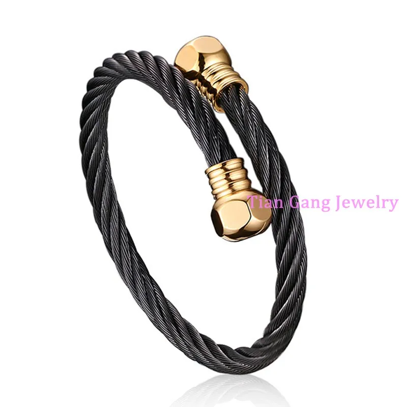 

Fashion Stainless Steel Cable Bracelet Gold Black Interwoven Cable Wire Bangle Bracelet Pulseira Jewelry For Women Mens