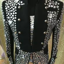 Мужская Черная куртка с кристаллами размера плюс, Ds Dj, для певицы, танцовщицы, для выступлений, верхняя одежда, костюм, стразы, куртка, наряд