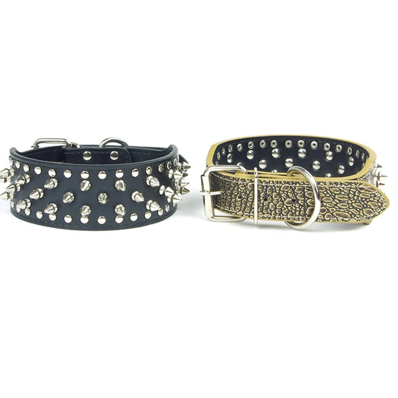 Punk Style Dog PU Leather Collars Rivet Studded Pet Adjustable Collar Round Spiked Neck Strap For Medium Large Dogs C27