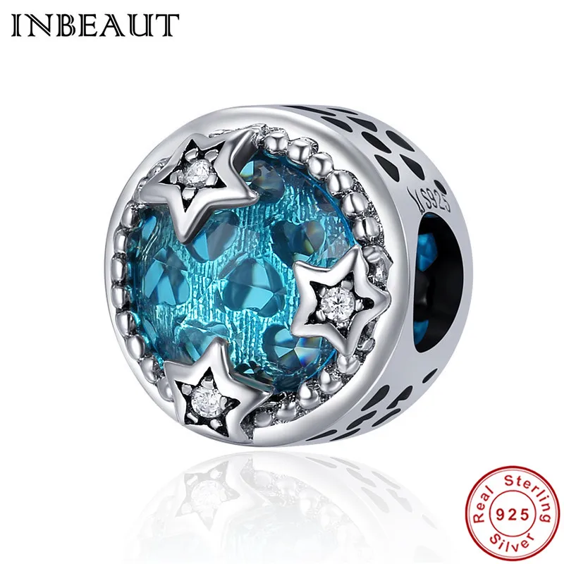 

INBEAUT 925 Sterling Silver Blue Cubic Zirconia Beads Women New Design Star Zircon Stone Charm fit Original Bracelet Female Gift