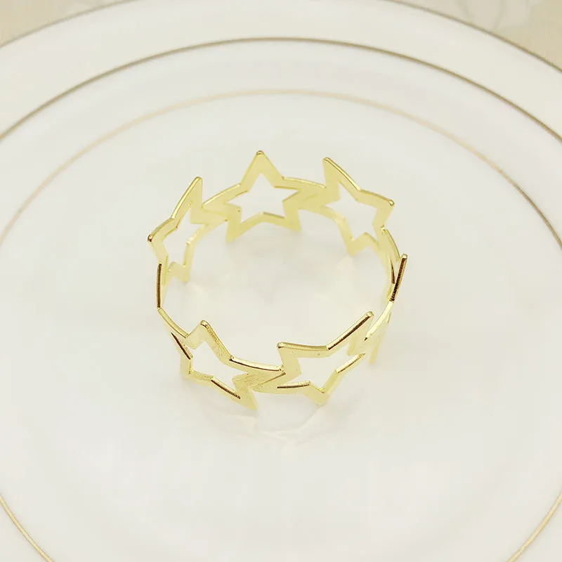 6 шт. пятиконечные салфетки со звездами Пряжка металлическое кольцо для салфетки Золотое серебрянное кольцо рот ткань кольцо