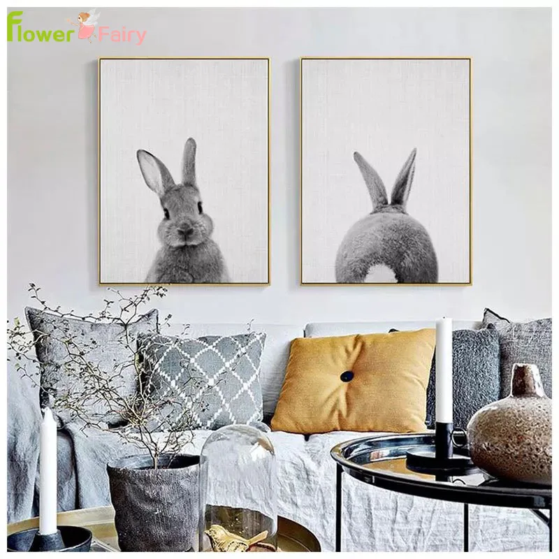 Kawaii Animal Canvas Painting Rabbit Poster Wall Art Kids Living Room Cartoon Posters And Prints Picture Home Decor Unframed