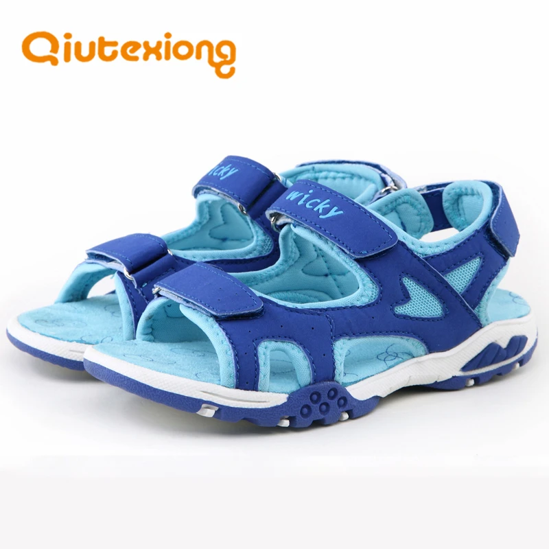 

QIUTEXIONG Summer Beach Boys Sandals For Kids Shoes Children Sandals Breathable Cut-outs Flat Leather School sandalia infantil