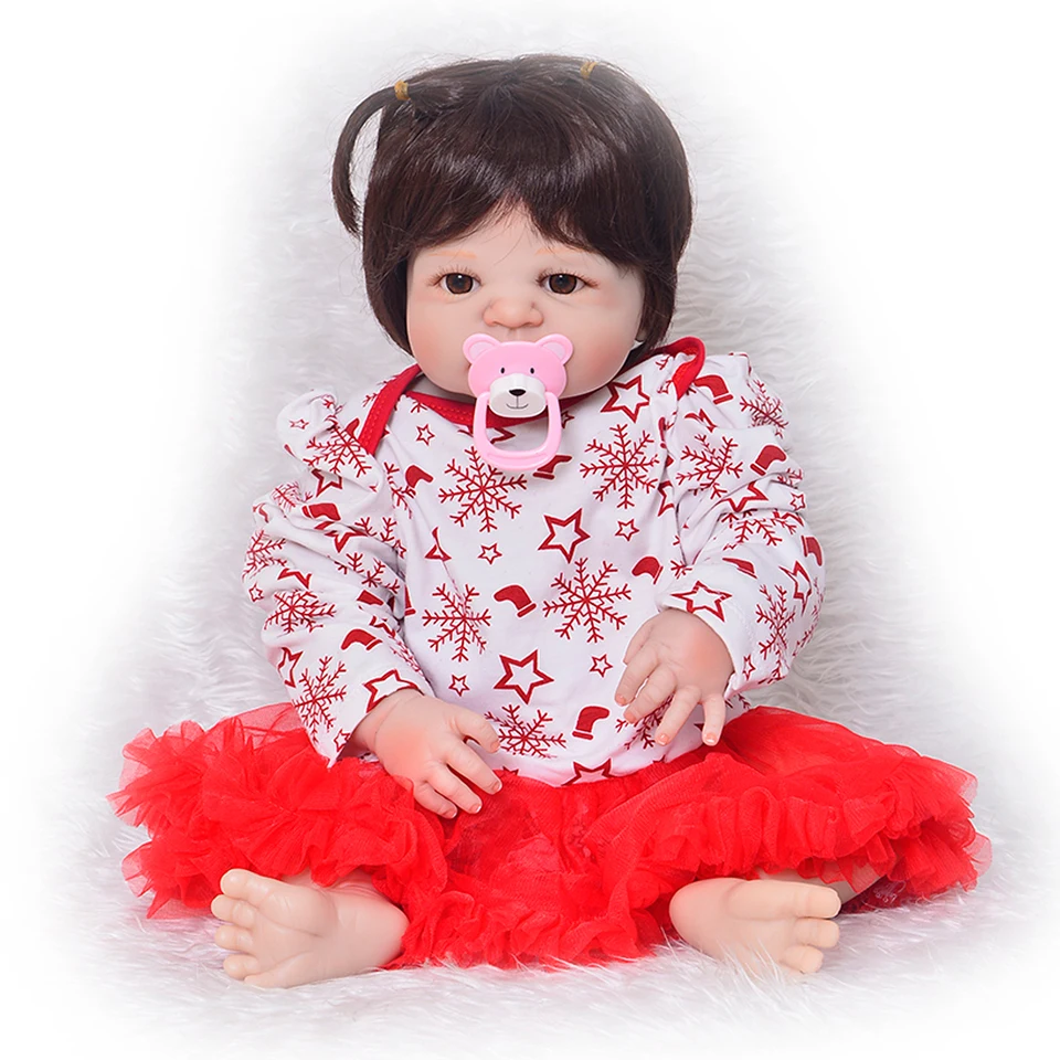 

Lovely Full Vinyl Body Reborn Dolls Babies 23 inch 57 cm Hot Design For Christmas Reborn Toys Wear Red Dress Baby Doll Kids Gift