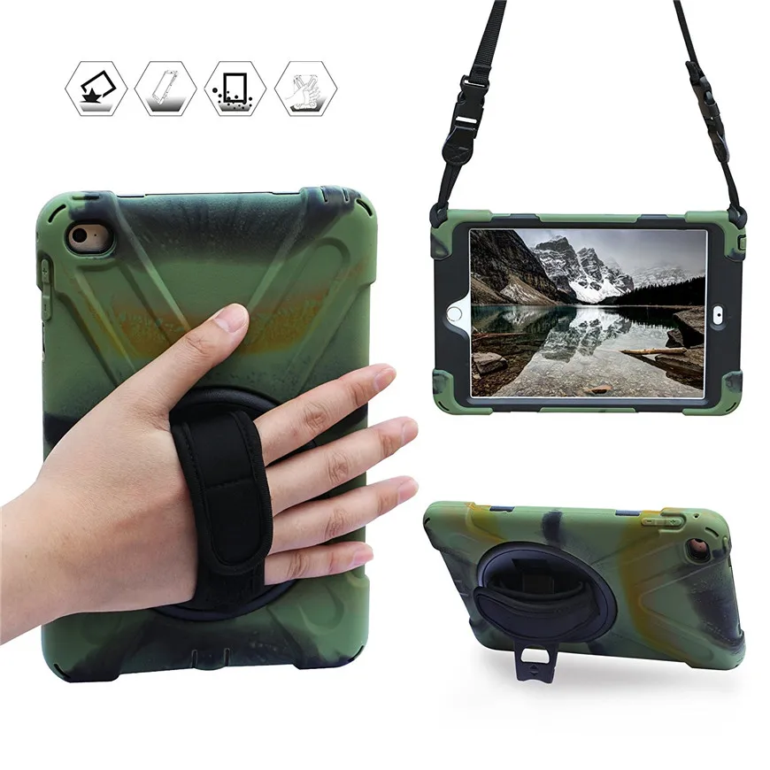 Для ipad mini 5 7,9 дюйма чехол, 360 градусов подножка повышенной прочности Броня крышка с ремешком на плечо для ipad mini 4+ подарок - Цвет: camouflage