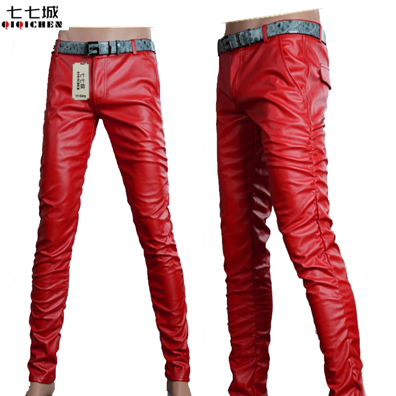 6 Colors Leather Trousers Men 2018 Mens Pants Leather Fashion High
