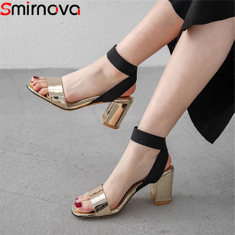 

Smirnova big size 34-43 new summer sandals elegant square high heels shoes mixed colors prom wedding shoes women sandals 2019