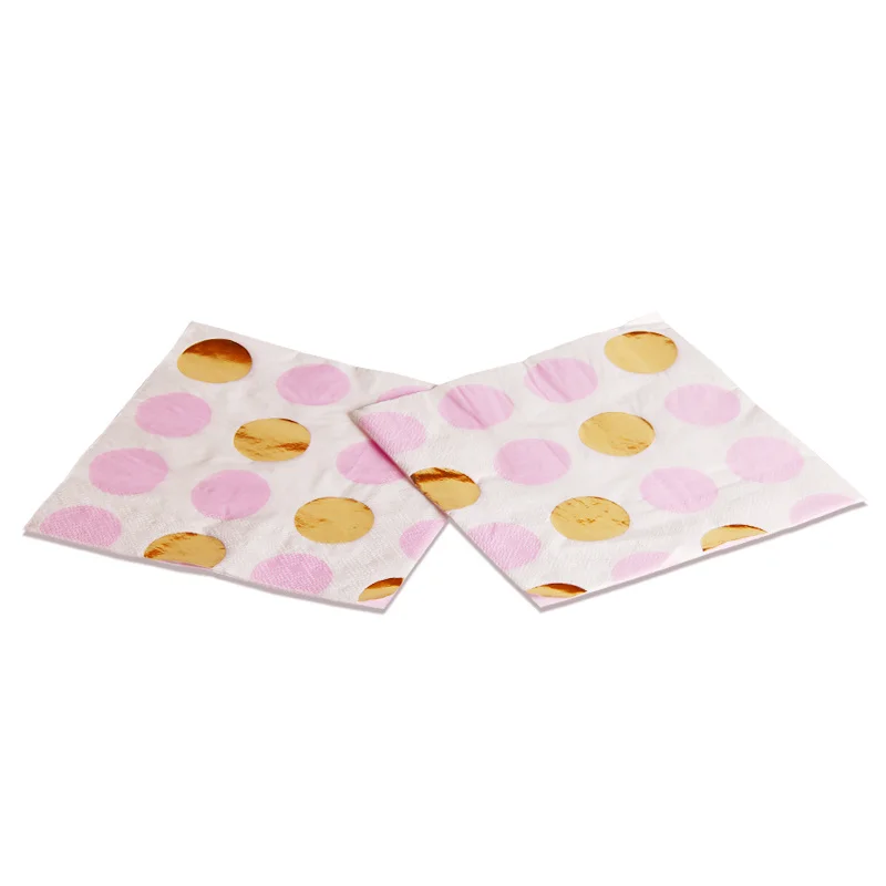 1 упаковка/набор, розовая Золотая салфетка в горошек, бумажная салфетка для мальчиков и девочек, вечерние салфетки, украшение для салфеток, салфетки 33*33 см