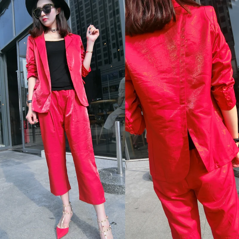 Women's autumn 2020 spring new suit fashion ladies large size red slim slimming jacket two-piece female tide |