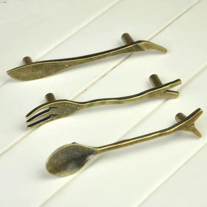 6PCS Bronze Spoon Knife Fork Kitchen Cabinet Handles Cupboard Closet 9PCS C.C.76mm Zinc Alloy Spoon/Fork/Knife Knobs Decorative Dresser Knobs Antique Handles - 6PCS Bronze Spoon Knife Fork Kitchen Cabinet Handles Cupboard Closet