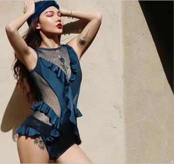 

Women Swimsuit 2019 Swimsuits For Full Bathing Suit Swimwear Push Up Sexy Slender Lace Pearlescent Woman Patchwork Polyester