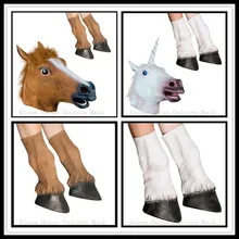 Halloween Props Adult Horse Head Masks and Horse Hooves Gloves Animal Latex Unicorn Mask Birthday Party Rubber Horse Mask Gloves