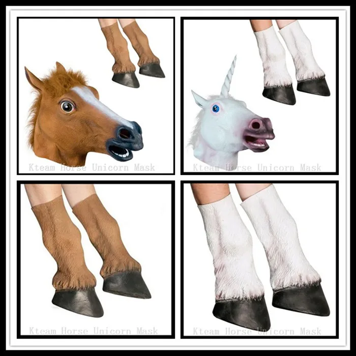 

Halloween Props Adult Horse Head Masks and Horse Hooves Gloves Animal Latex Unicorn Mask Birthday Party Rubber Horse Mask Gloves