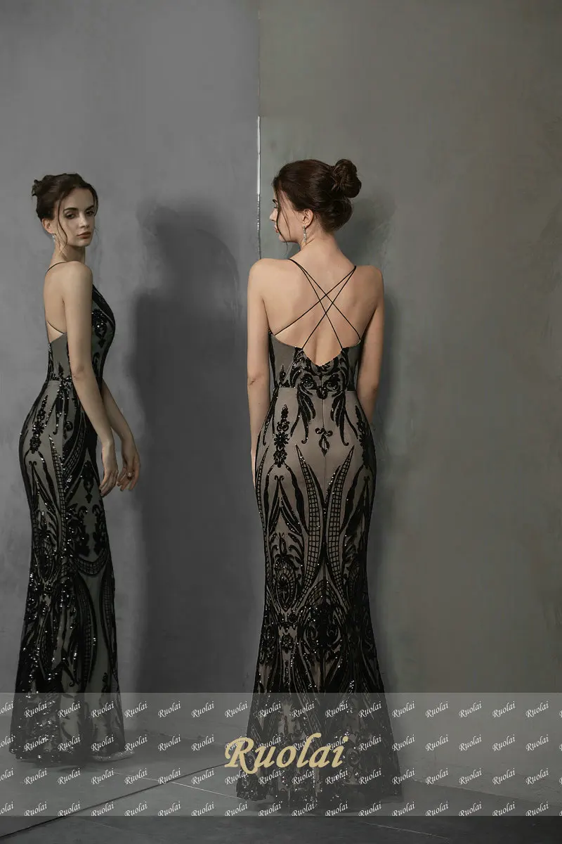 2019 Newest Black V-Neck Evening Dress Long Backless Evening Dresses for Ladies Women Party Gown vestidos de gala