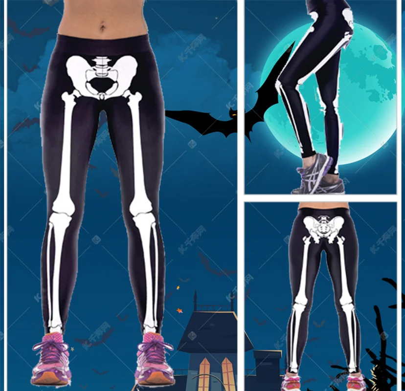 

Skeleton Print Leggings Women Slim Fitness Leggings High Waist Elastic Workout Leggings forGym Sport Running Halloween Clothing