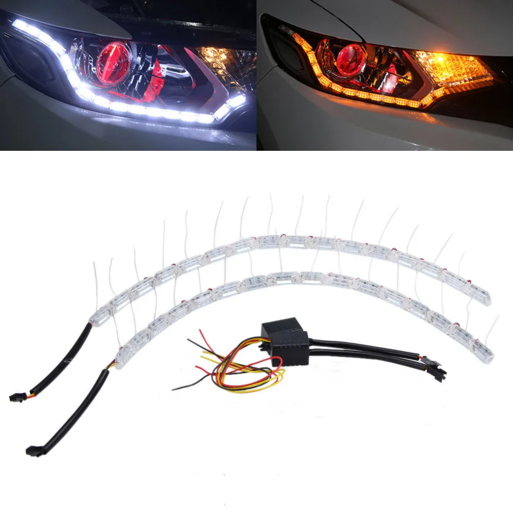 2PCS(1Pair) DRL Dual Color White/Amber Dynamic Streamer Flash LED