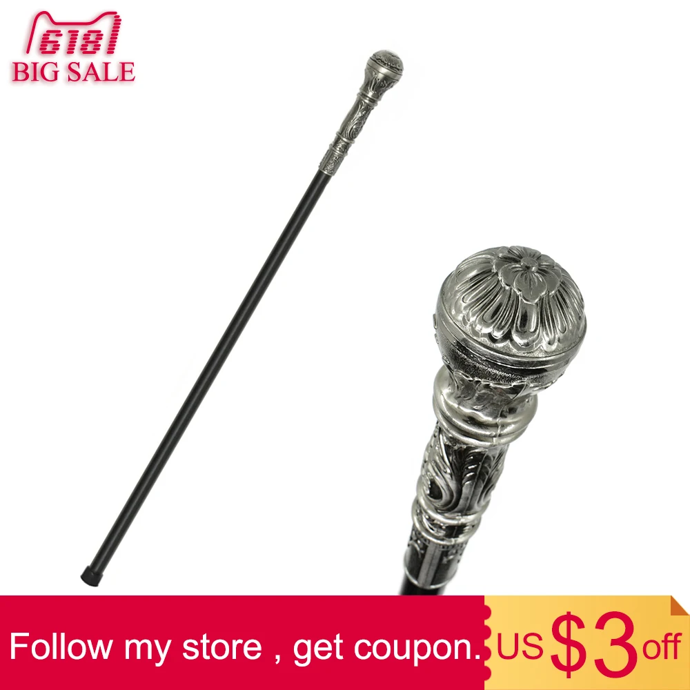 Bastoncillo de caña de caminar elegante para hombre con mango de bola, bastoncillos de Metal Vintage, bastoncillos de mano para hombre 91 cm - 1