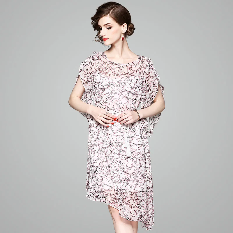 2018 Spring And Summer New Women's Light Maturing Temperament Chiffon Printing Irregularly Dress | Женская одежда