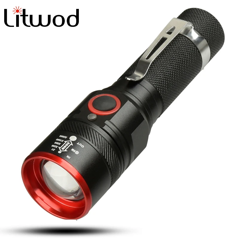 

litwod z20 1511 LED Flashlight XML-T6 4000LM Torch waterproof light Micro USB port lantern 4 Modes Zoomable for Camping Hiking