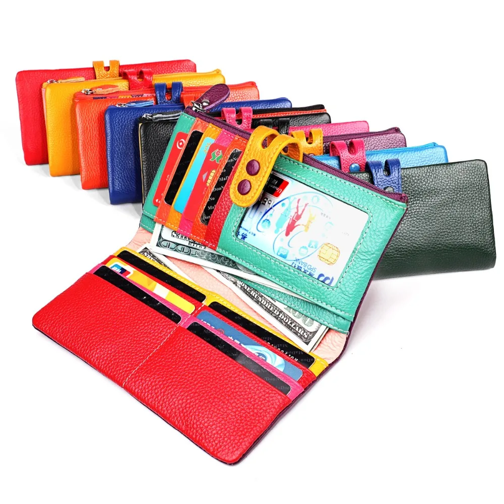 Women Wallet Genuine Leather Female Purse Leather Long Zipper Coin Purse Card Holder Money Clutch Hand Wallets 2
