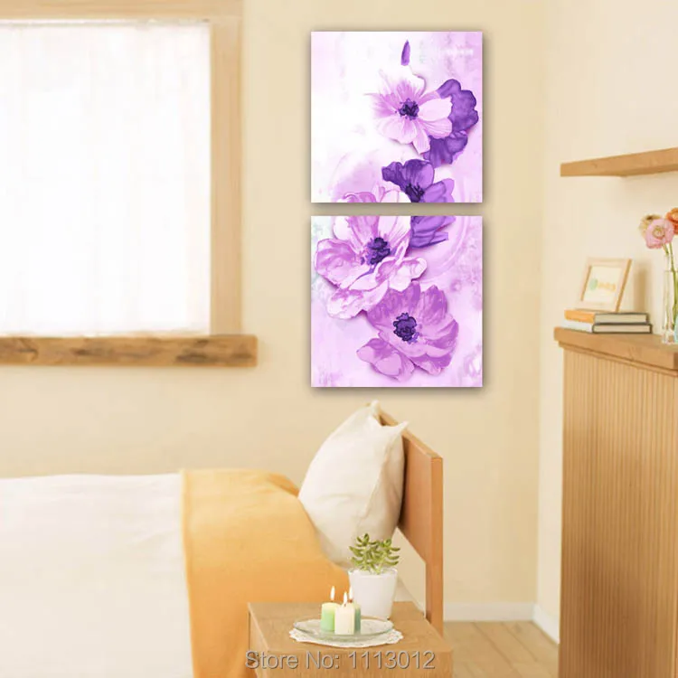 Handmade Modern White Orchid Painting Blossom Flower Oil Picture Purple ...