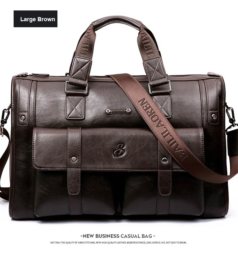 Men Business Leather Handbag Vintage Briefcase Large Capacity Durable Travel Bag