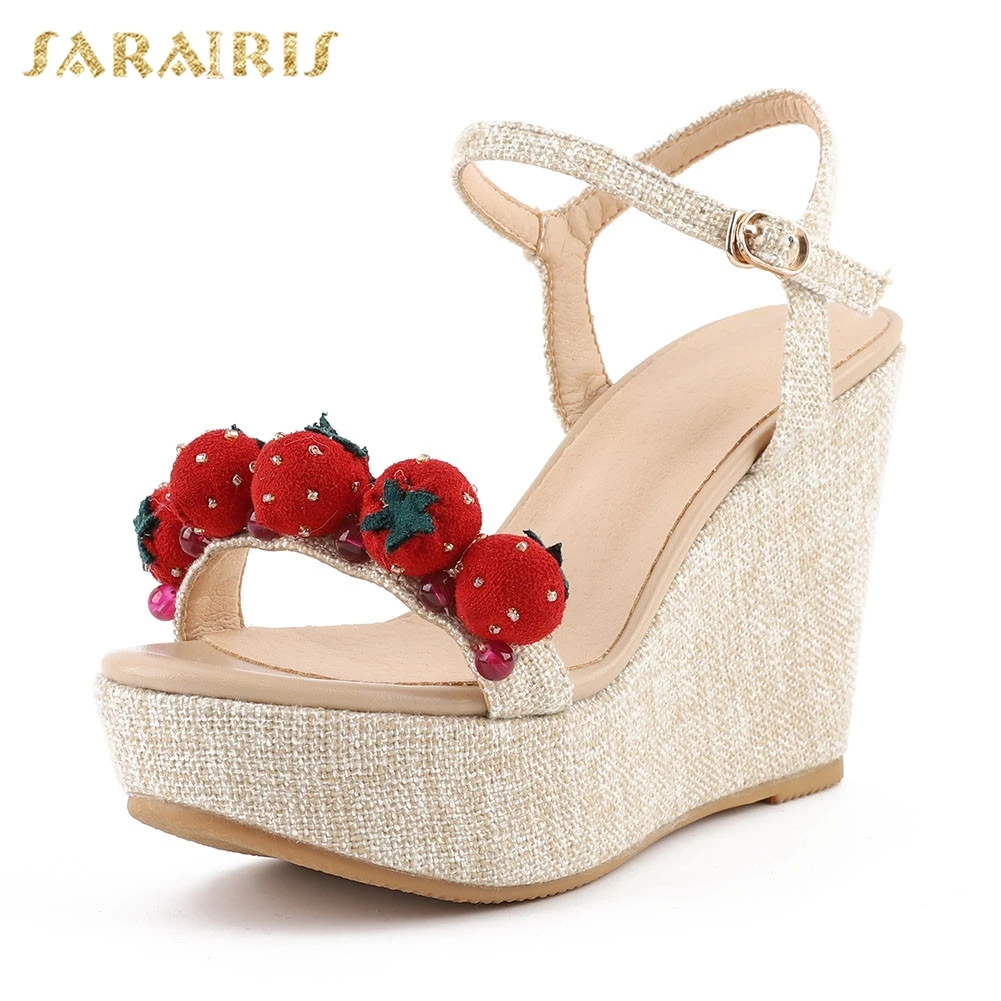 

Sarairis New Big Size 33-40 Sweet Strawberry Ladies Wedges High Heels Shoes Woman Casual Party Sexy Summer Sandals 2019