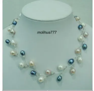 

Real Multicolor white pink black pearl necklace